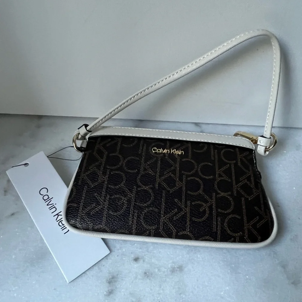 Calvin Klein wristlet wallet brown logo
